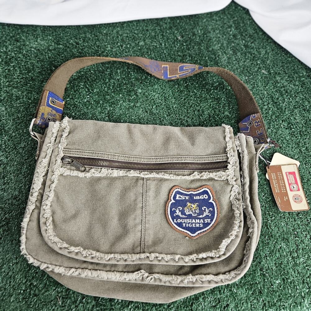 Louisiana State LSU Tigers Natural Beige Canvas Logo Patch Shoulder Bag/Purse